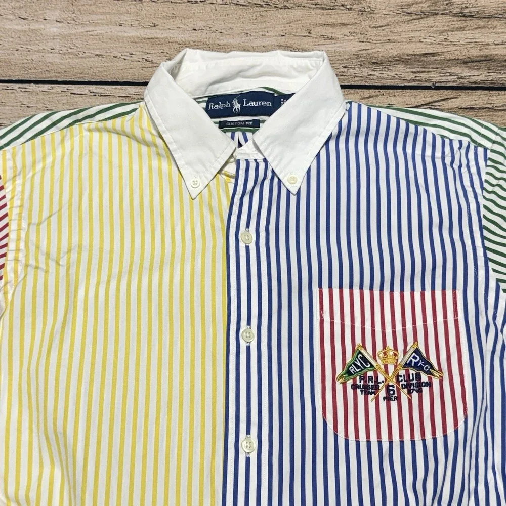 VTG Polo Ralph Lauren Yacht Club Shirt M PRLYC Color Block Striped Button Down